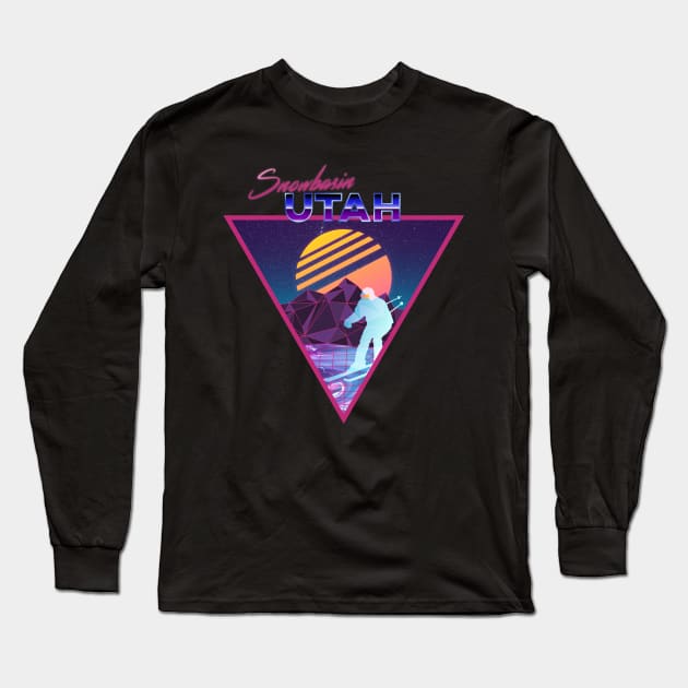 Retro Vaporwave Ski Mountain | Snowbasin Utah | Shirts, Stickers, and More! Long Sleeve T-Shirt by KlehmInTime